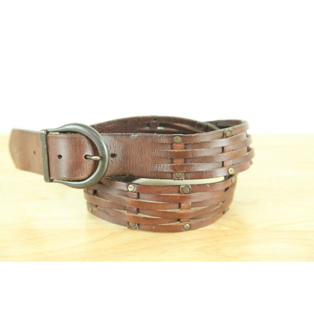Hollister Brown Leather Belt XS S Wide Woven Chunky Boho Western Y2K Cowgirl